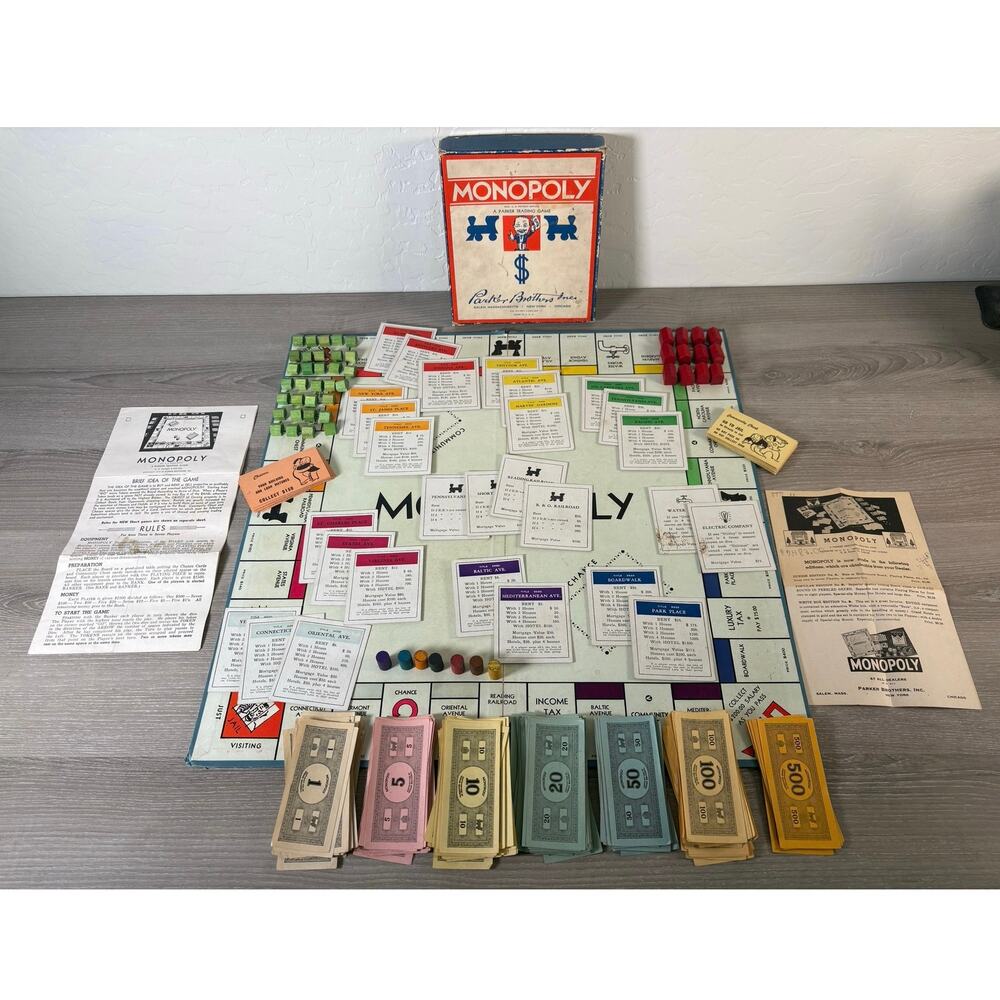 Vintage 1936 Parker Brothers MONOPOLY Board Game Early Edition w/ Wooden Pieces